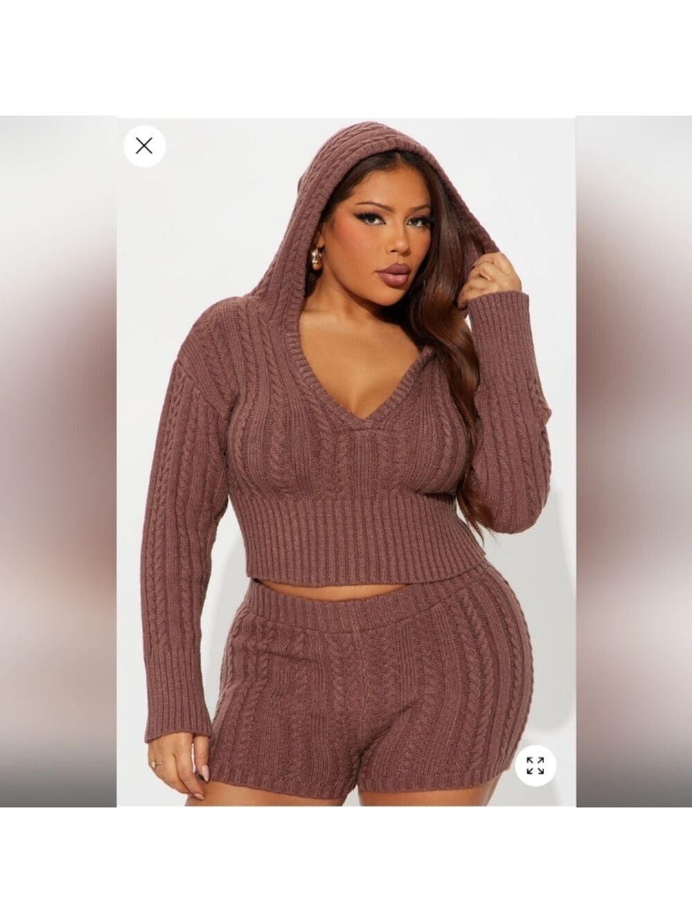 Fashion Nova Trending Mocha Cable Sweater Shorts Lounge Set